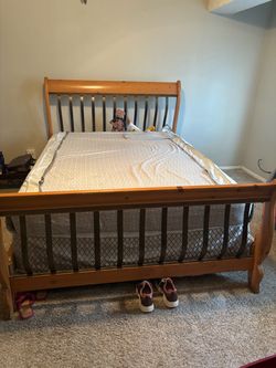Queen Sleigh Bed Frame with Spindle Details