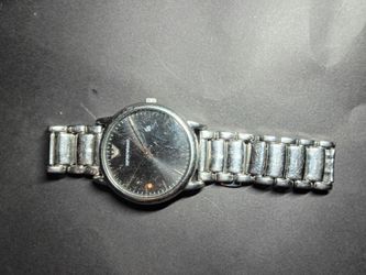 Emporio Armani Unisex Dress Quartz Silver Steel Bracelet Watch Black Dial Date