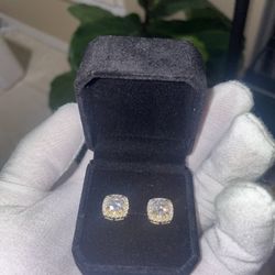 Moissanite Halo Earrings - 925 Silver Gold Plated