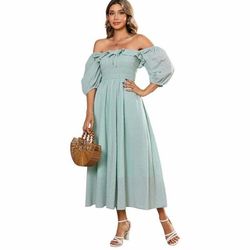 Off-Shoulder Mint Green Midi Dress medium