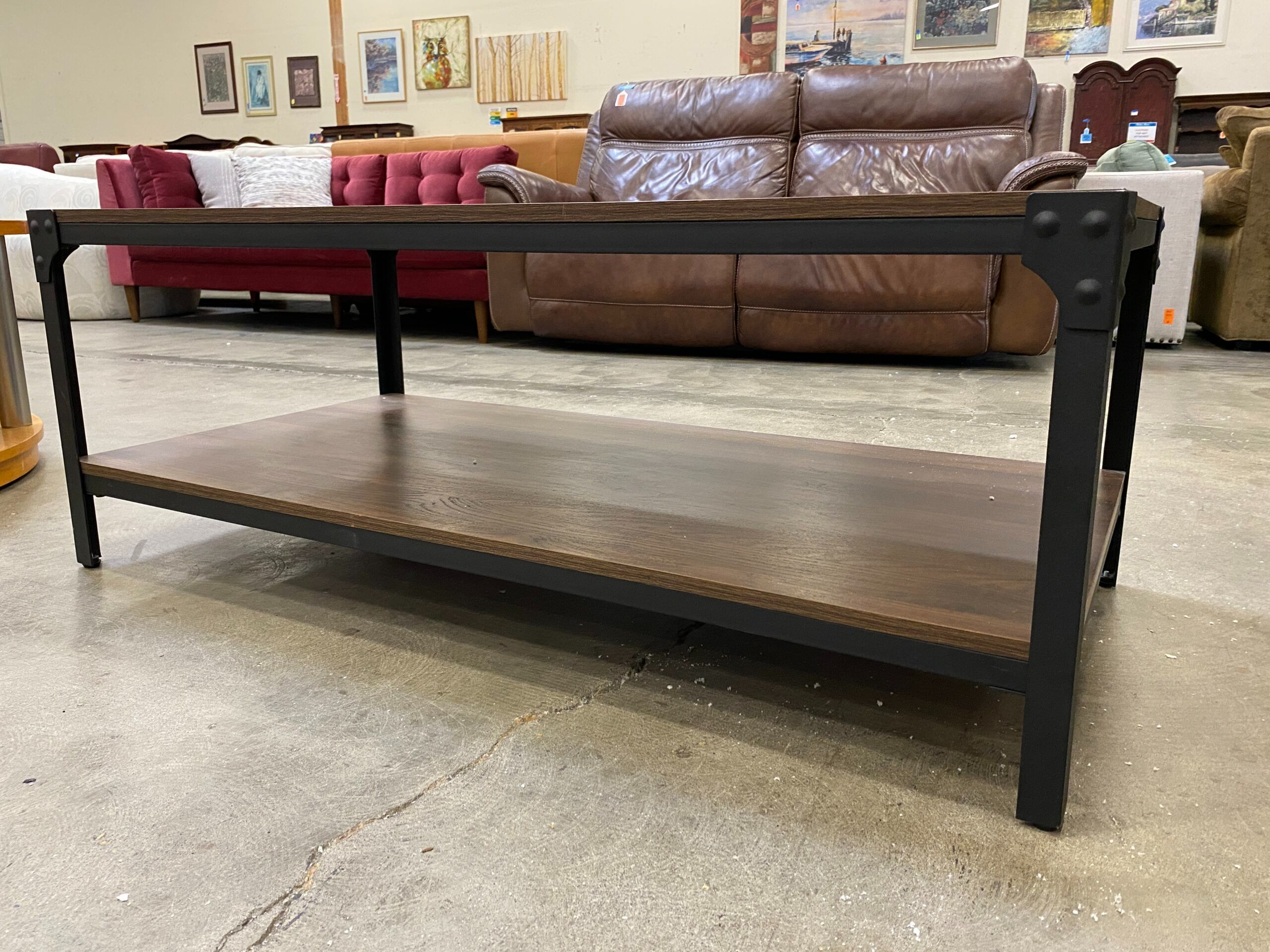 2 Tier Coffee Table with Black Metal Frame
