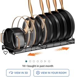 Pots and Pans Organizer : Rack for under Cabinet, Expandable Pot Lid Kitchen Cabinet Organizer Holder with 10 Adjustable Compartment, 