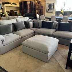 Grey Fabric Sectional w/Ottoman. Dropped Down From $4,000 To $2500
