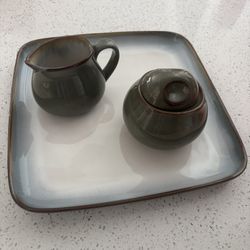 Sango “Visions Green” Cream and Sugar Set with Plate