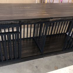 Heavy Duty Double Dog Crate TV Stand for 2 XL Dogs. 71” Long. Cast iron and wood