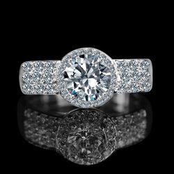 1 CT Round Center Halo Settings Diamond Simulant-Diamond Veneer® Simulated Diamond Engagement Sterling Silver Ring 635R206