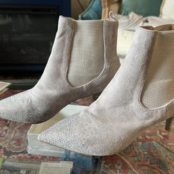 Sparkly Light Gray Soft Suede Boots