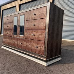 Michael Amini Hollywood Swank Brown Crystal Croc Dresser