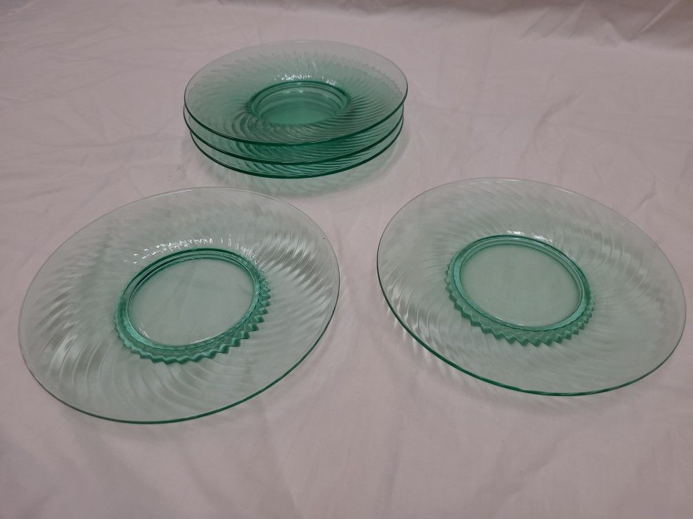 5 Piece Antique Green Glass Plates