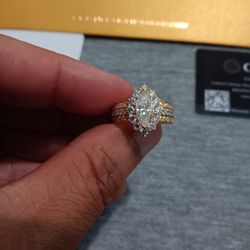 Women's Marquis Cut Gold Plated Moissanite Ring.
