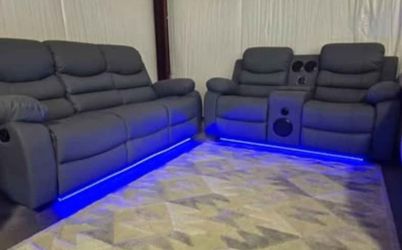 Brand New Byers Market Gel Leather 🧊 Reclining Sofa & LS Sets with Bluetooth, Speakers, LEDs ➕️