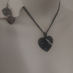 Silver And Black Heart And Roses Set