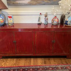 Red Asian  Chinese Cabinet -Credenza 71" l x 16.5 d x 31.5" high - Solid Wood