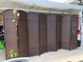 8-Panel Woven Room Divider Privacy Screen