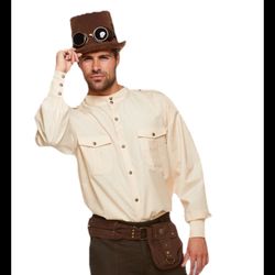 Steampunk Button Down Men’s XL Beige Shirt Theatre & Film Halloween Costume pirates