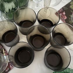 Set Of 7 Anchor Hocking Smoky Brown Tumblers
