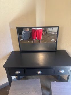 Blue Vanity Desk with Mirror