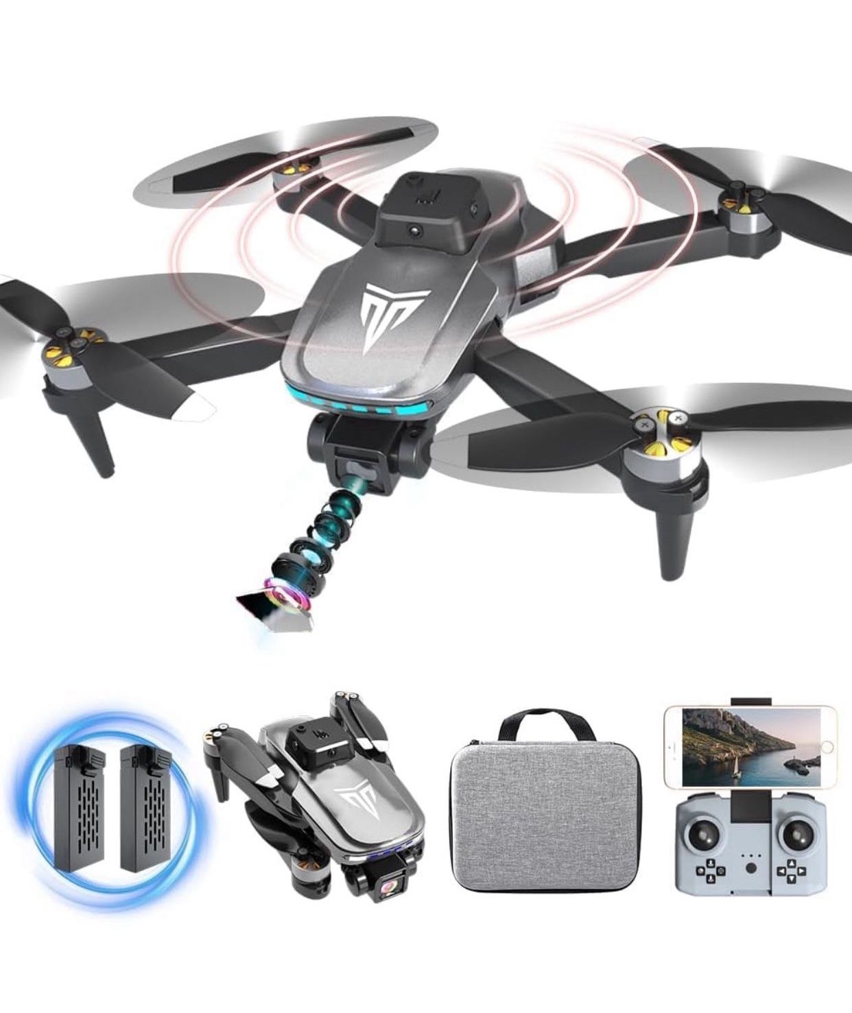 Drone, Drones with camera for adults 4k, Drones for kids 8-12, Brushless Motor, FPV Foldable Drone, Carrying Case, 40 mins Battery Life, Christmas gif