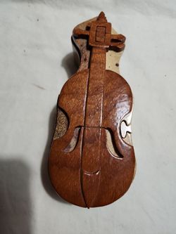 Wooden Violin-Shaped Puzzle Box