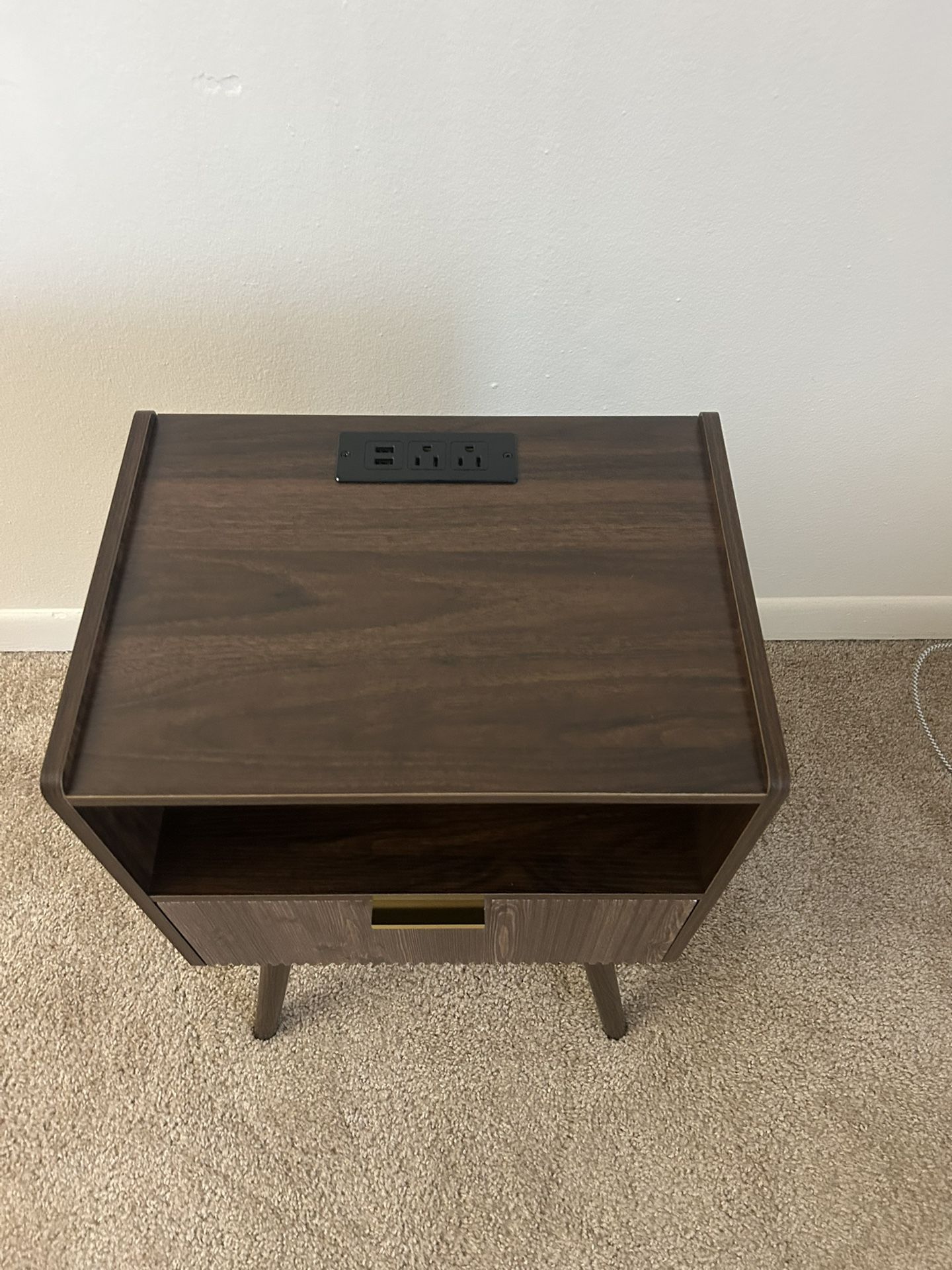 Nightstand with Outlet and storage drawer Modern Bedside Table