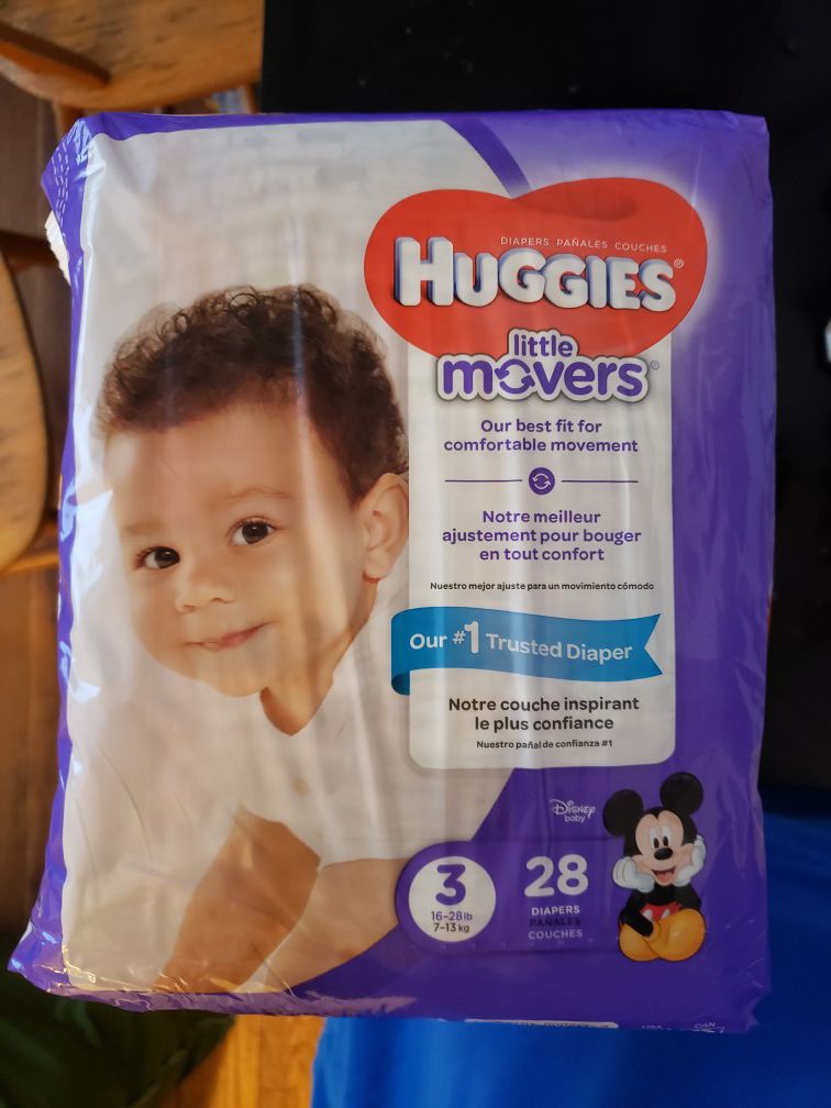 3 PACKAGES DIAPERS HUGGIES LITTLE MOVERS SIZE 3