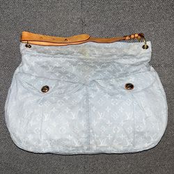 Louis Vuitton Blue Denim Monogram Handbag Tote 100% authentic