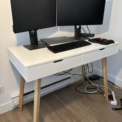 White And Wood Desk With Drawers