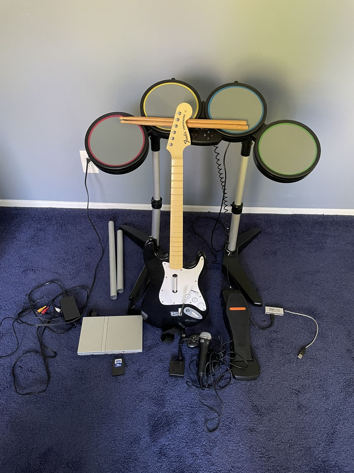 PlayStation 2 Rock band Drum Set And Guitar Bundle (see description)