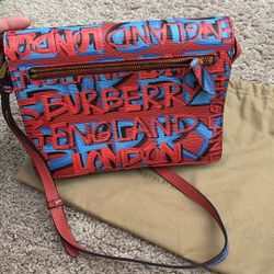 Burberry Macken Graffiti Shoulder Bag Blue & Red Crossbody Bag