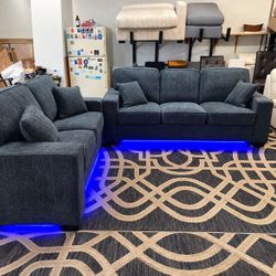 Sofa and Loveseat Set with LED Lights