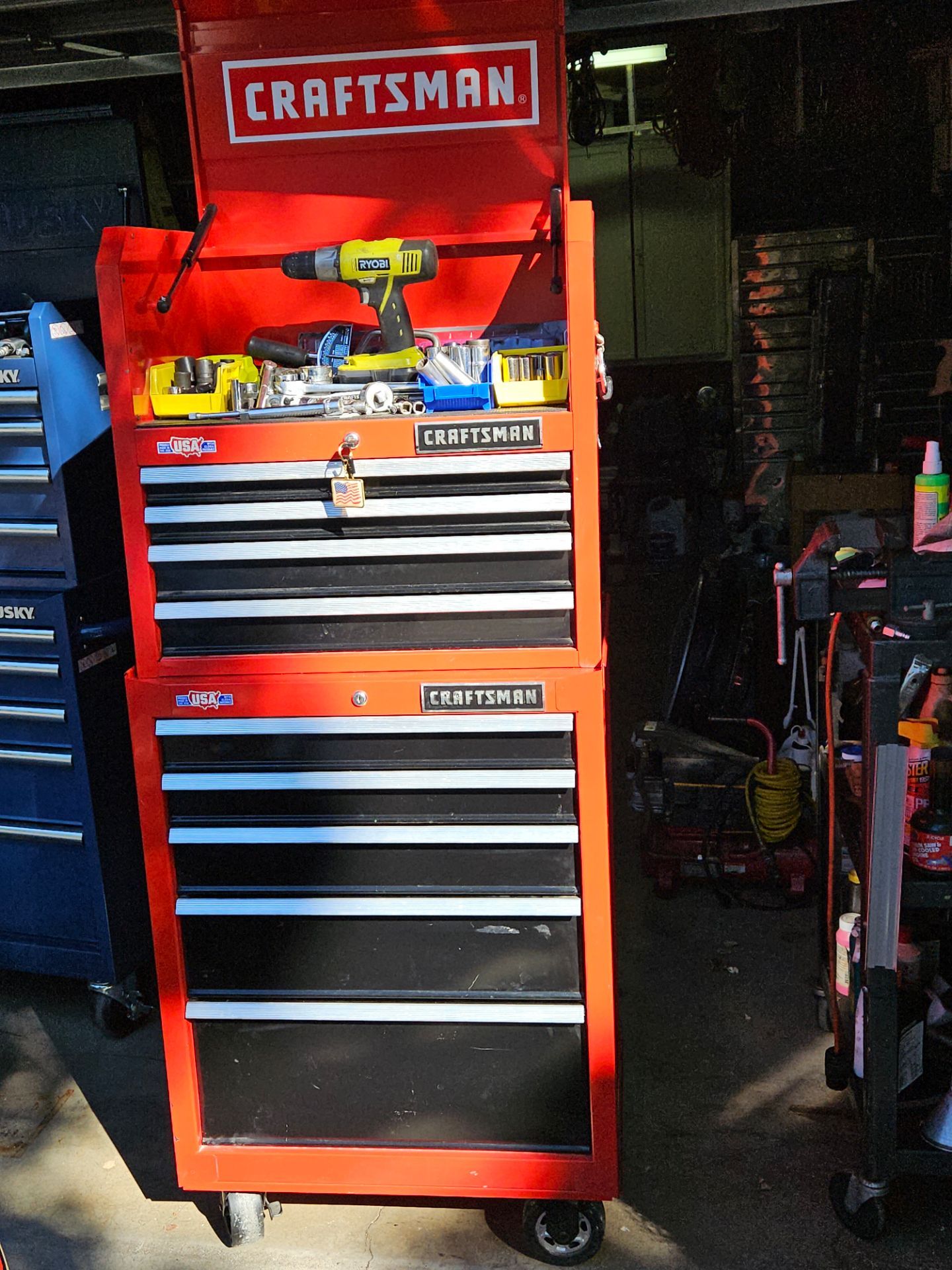 Craftsman Heavy Duty Rolling Toolbox Full With Tools Including Keys And Power Plugs All You Need To Get The Work Done