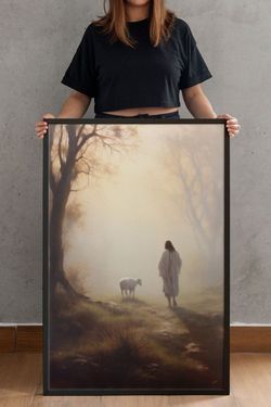 Jesus Leaves The 99, Parable Of The Lost Sheep, Good Shepherd, Bible ART, Christian Gift ART,  Home Decor