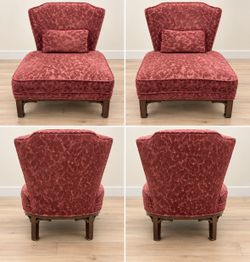 Pair of Vintage Slipper Chairs — Rose Floral Jacquard with Matching Pillows