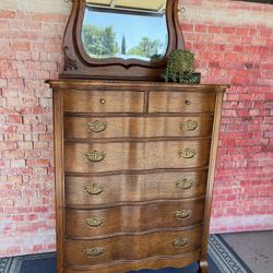 Antique Tall Dresser Solid Wood With Removable Mirror 