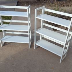 2 White Wooden Foldable 3-Tier Book Shelves 