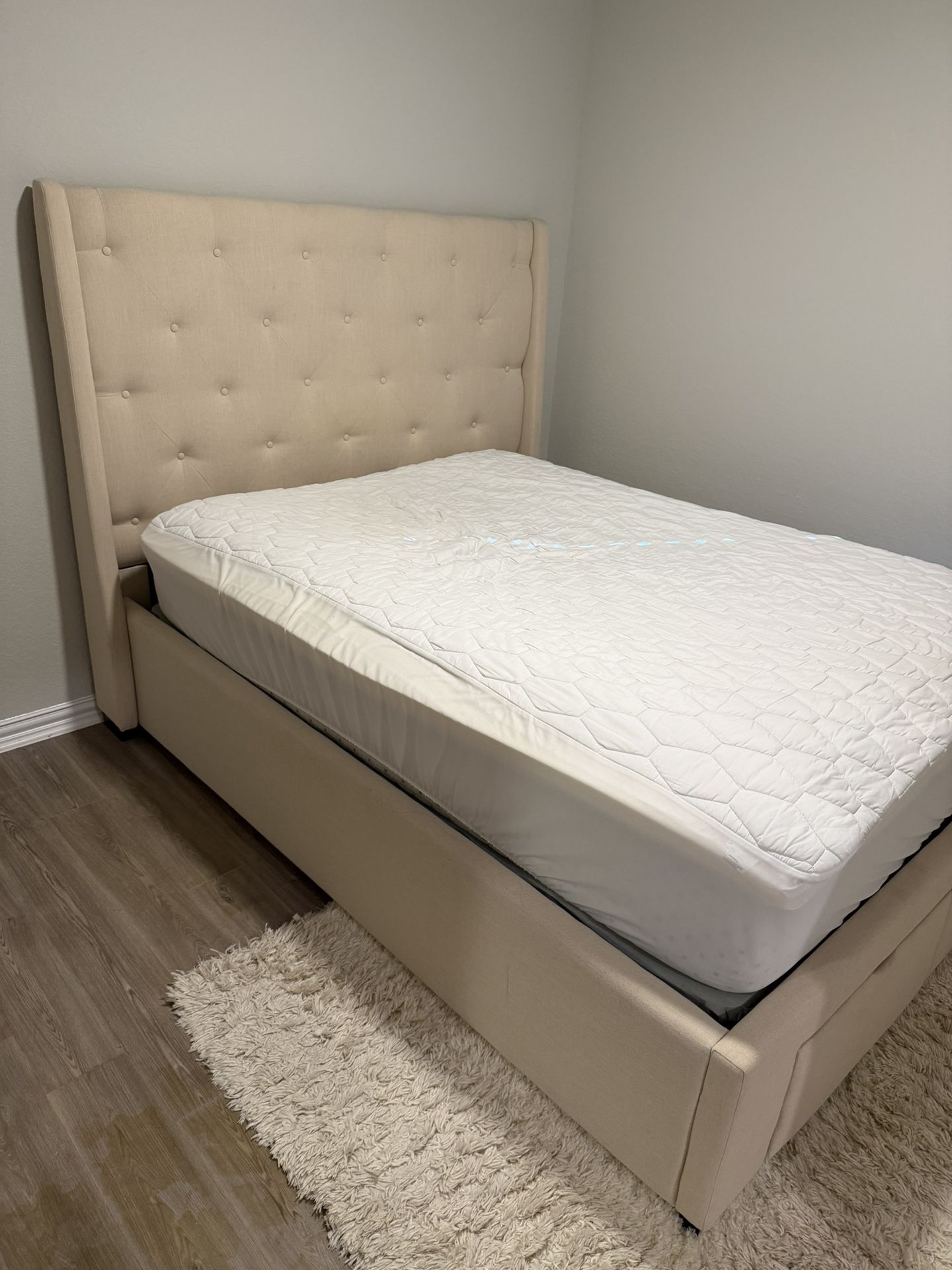 Living Spaces Beige Tufted Bed Frame QUEEN Size