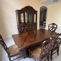 Dining Room Table With Six Chairs And China 