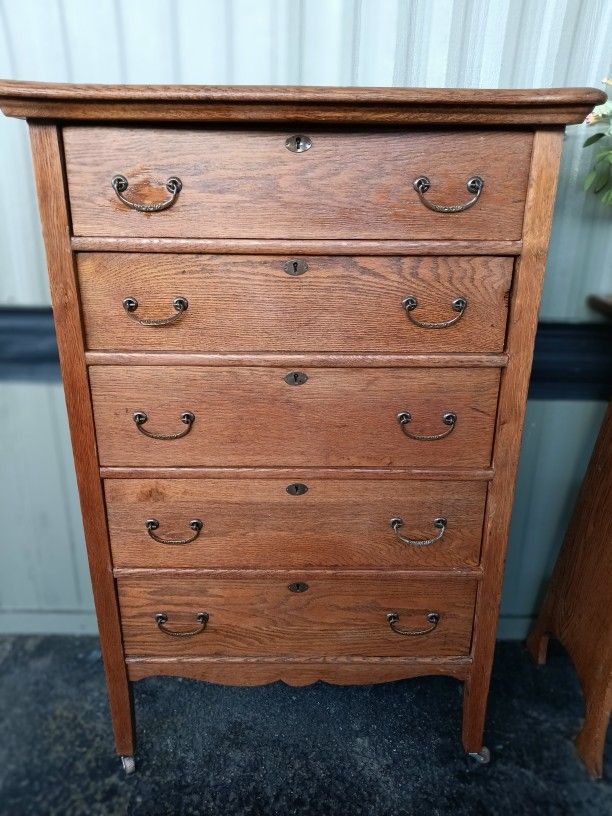 Antique  Dresser 5 Drawers  Solid Wood  32 W 18 D 49 H 