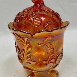 Imperial Glass Marigold Candy Dish, Carnival Glass Lidded, Footed beautifully crafted