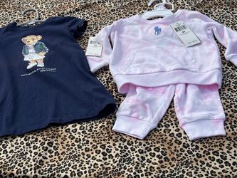 New Ralph Lauren 9 months girl dress and sweatshirt and pants set