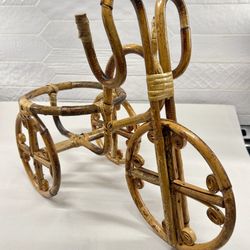 Vintage Rattan Tricycle Plant Basket 