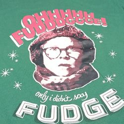 A Christmas Story Movie T-Shirt Adult Lg Ralphie Oh Fudge Green Short Sleeve 