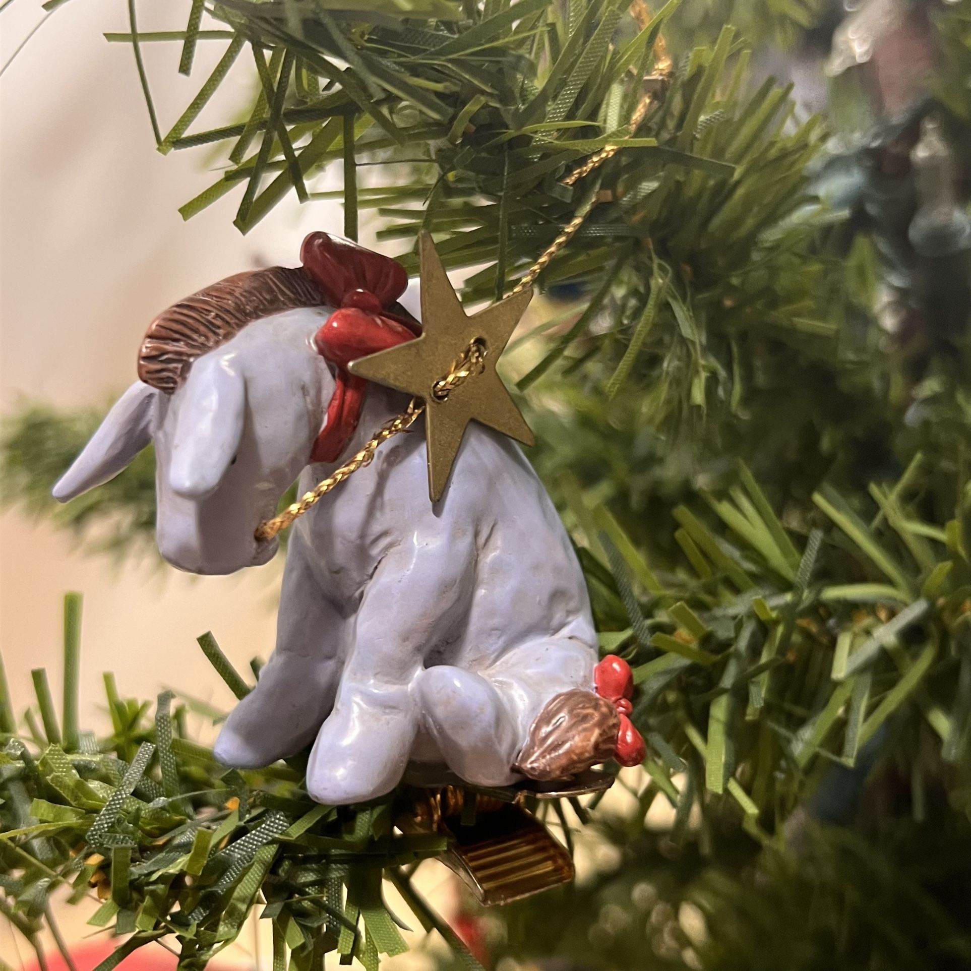 Winnie The Pooh Christmas Santa Holding Tree In Blue Pot Vintage