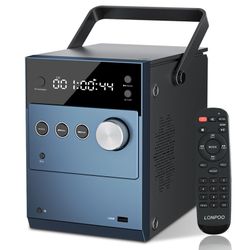 LONPOO Portable Boombox CD Player | 20W Compact Disc Players | Rechargeable Battery|Bluetooth 5.3/FM Radio/USB/AUX Input | MIC & Earphone Port | Remot