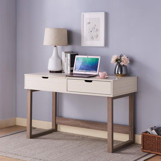 Ivory & Dark Taupe Office Desk Whit Lift Top