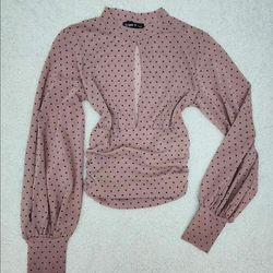 ✅️ Sheer Polka Dots Long Sleeve Blouse• Front Slit• Size S• New Condition• $10firm