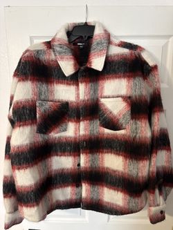 Fashion Nova Black And Red Poly Wool Jacket 