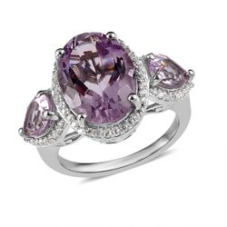 Rose De France Amethyst, White Zircon Ring (Size 10)