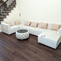 White Microfiber  Modular Living Room Sofa Set