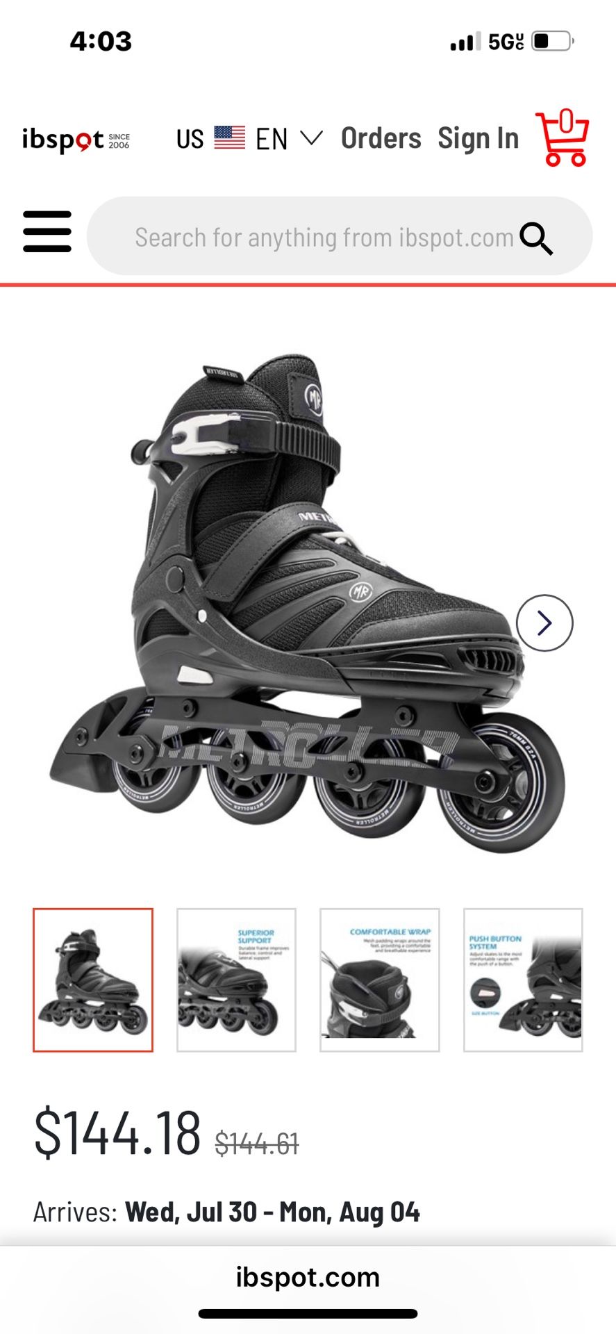 Inline Rollerblades Adjustable Size From 7-10.5